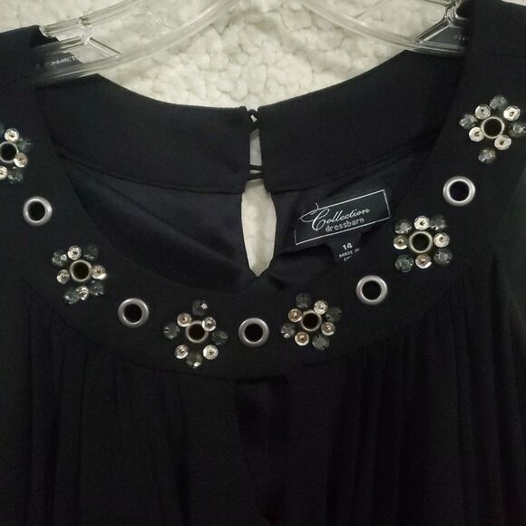 Collection Dressbarn Size 14 Sleeveless Handkerchief Hem Dress Black Gold - Picture 4 of 16